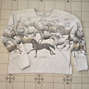 Vtg Horses Stampede/Southwestern Double Sided Artisans Sunschein Sweatshirt Sz S